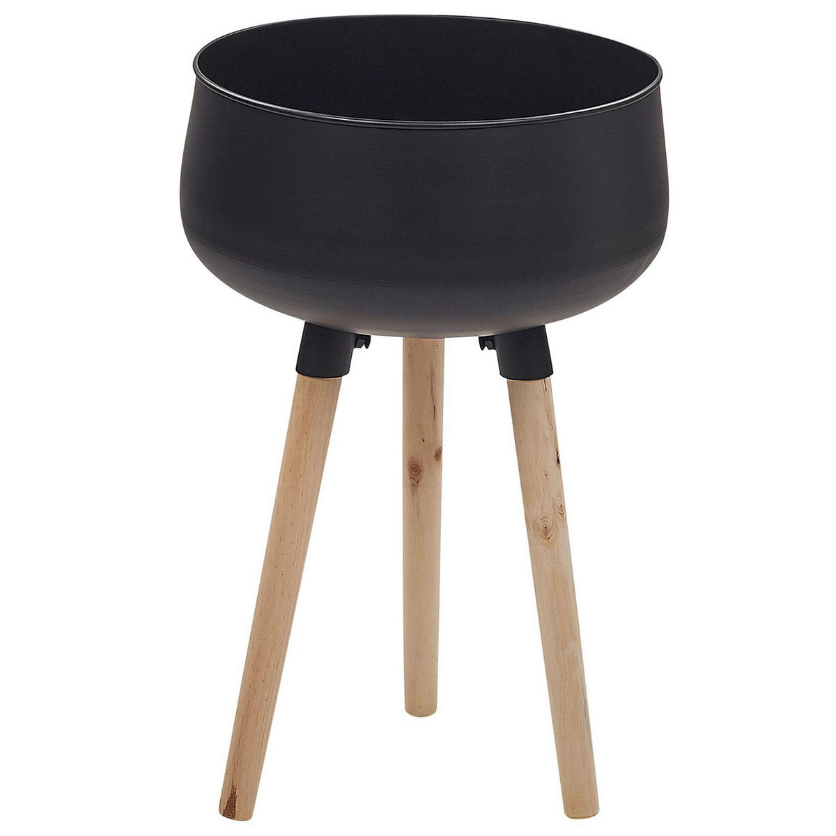 PFLANZENSTÄNDER Metall schwarz mit Holzbeinen 55 cm Agros - Hellbraun/Schwarz, Metall (55cm) - Beliani