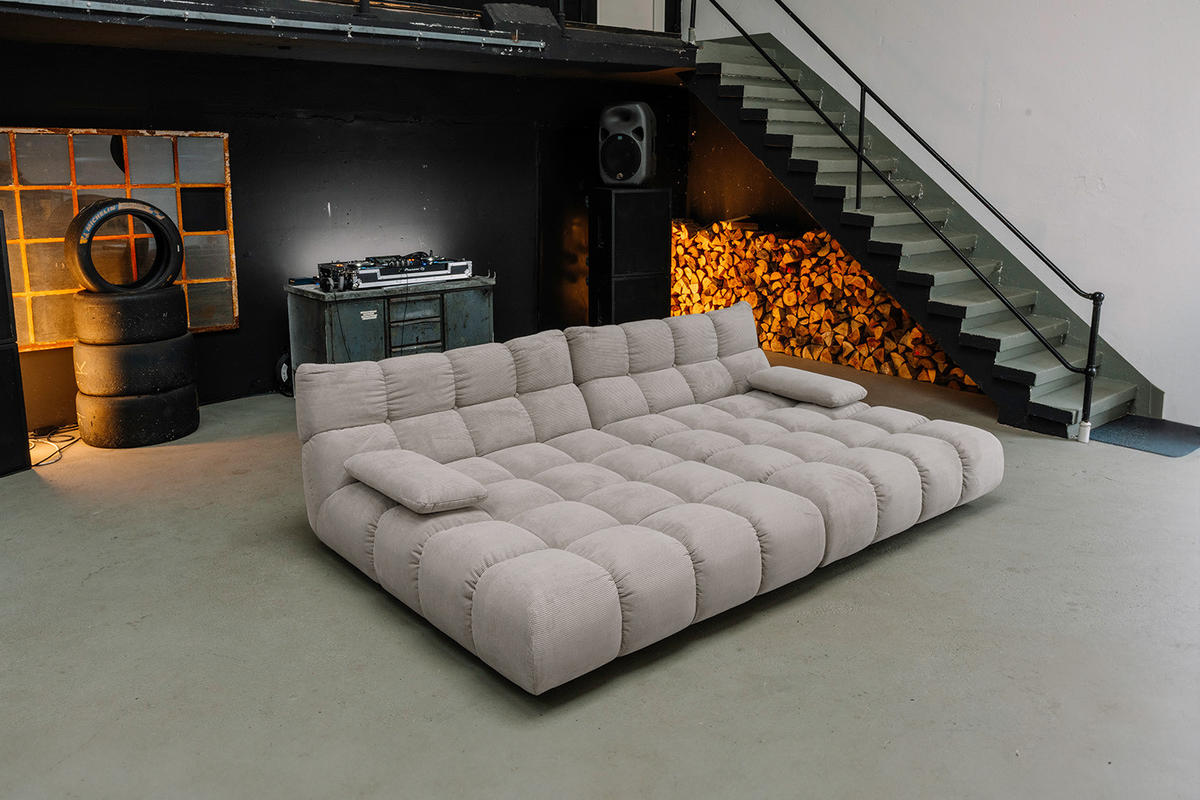 BIG SOFA VIVIEN Grau Cord - Schwarz/Grau, Kunststoff/Textil (296/85/178cm) - KAWOLA