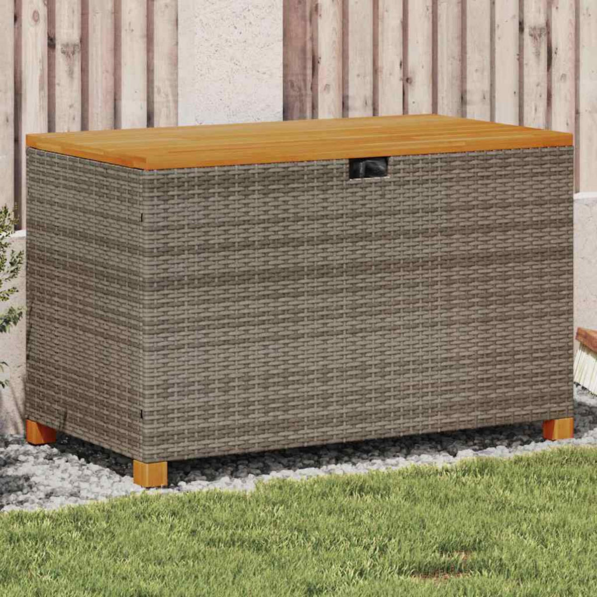 GARTENTRUHE Grau 110x55x63 cm Poly Rattan Akazienholz - Grau, Kunststoff (110/63/55cm) - furnicato