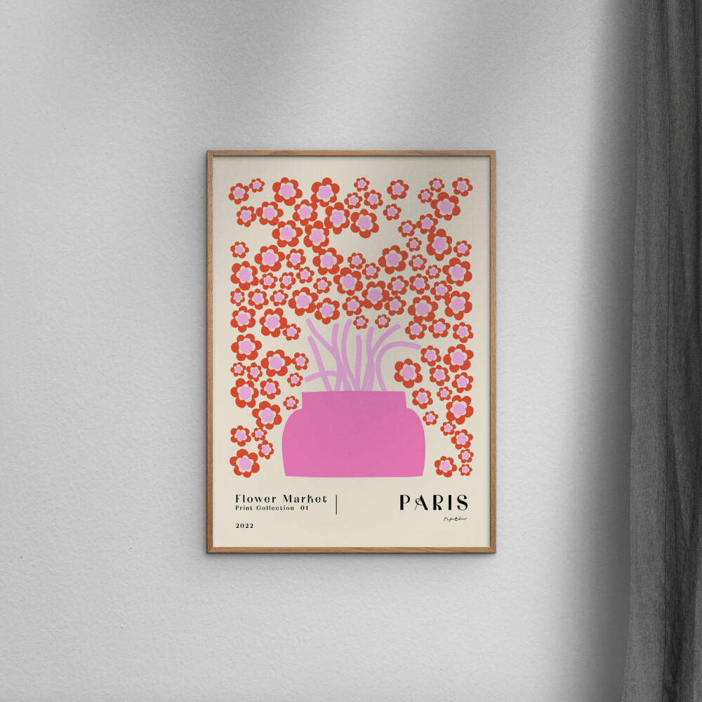 POSTER mit Rahmen NKTN - Flower Market Paris - Pink/Eichefarben, Holz/Papier (50/70cm) - Poster&Frame