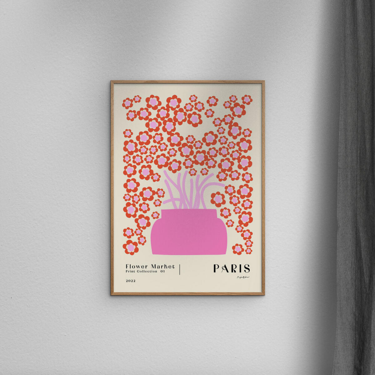 POSTER mit Rahmen NKTN - Flower Market Paris - Pink/Eichefarben, Holz/Papier (50/70cm) - Poster&Frame