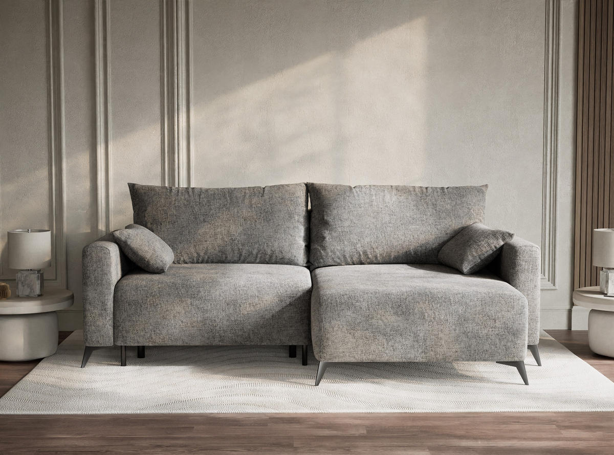 ECKSOFA MIT SCHLAFFUNKTION Leon Grau Chenille-Stoff - Schwarz/Grau, Holz/Holzwerkstoff (239/148cm) - Maison de Reve