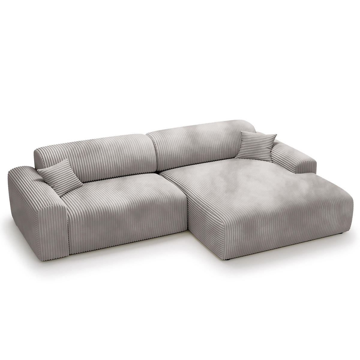 ECKSOFA mit Longchair - Cord - Hellgrau/Schwarz, Kunststoff/Textil (284/178cm) - home24
