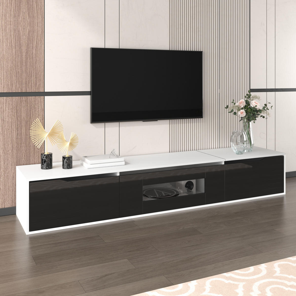 TV-SCHRANK LED schwarz weiß - Weiß, Holzwerkstoff (180/30/35cm)