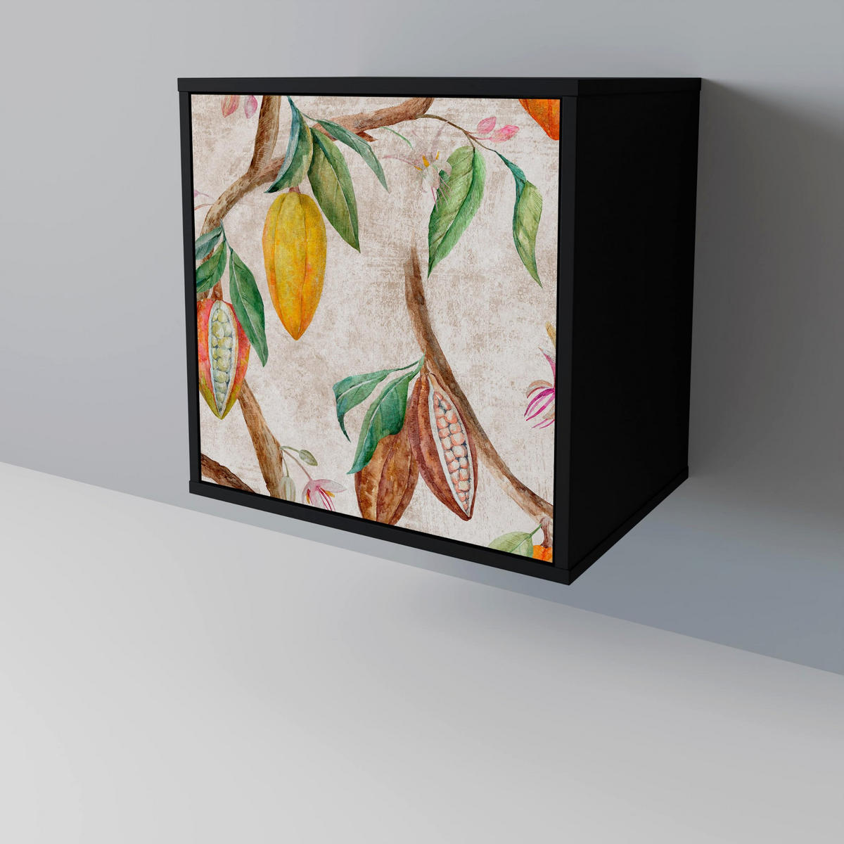 SIDEBOARD COCOA FRUITS, Schwarz, 57,5x42x67,5 cm, Schwarze Metall-Rahmenfüße - Multicolor/Schwarz, Holzwerkstoff/Metall (57.5/67.5/42cm) - SpaceRebels