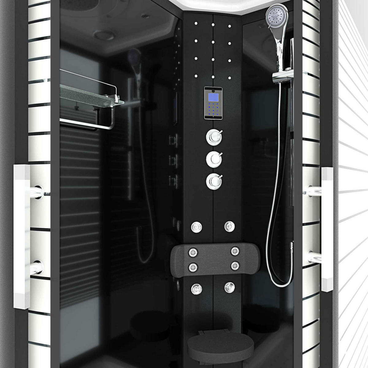 DUSCHKABINE Komplettdusche Dusche D30-73M1L-EC 120x80 cm MIT 2K Scheiben Versiegelung - Schwarz, Glas/Kunststoff (120/80/215cm) - AcquaVapore by Sandra Jentho