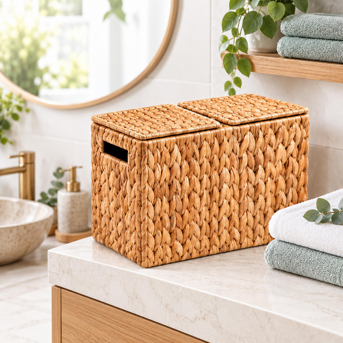 KOŠ Přírodní vodní hyacint na 6 rolí - světle hnědá, textil (16.5/40/27cm) - Relaxdays
