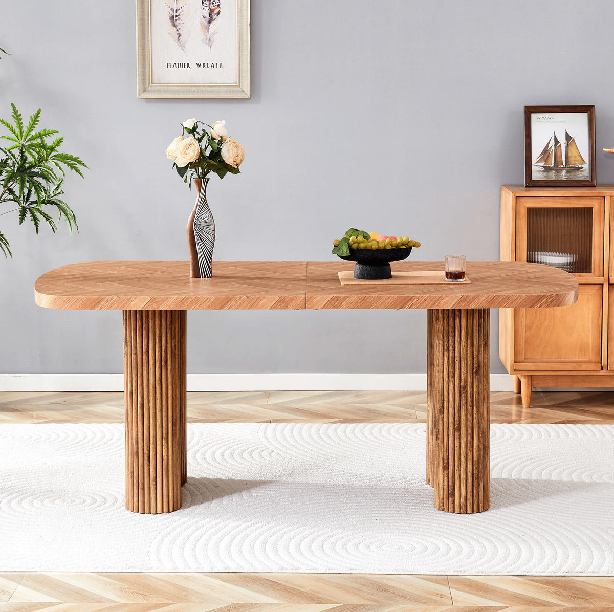 ESSTISCH 180/90/76 cm nussbaumfarben aus MDF mit bogenförmigem Säulengestell - Braun, Holzwerkstoff (180/90/76cm) - OKWISH