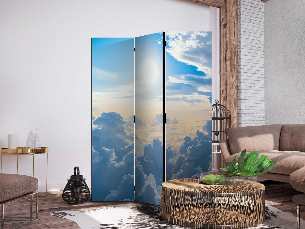 PARAVENT Akustik 3-tlg 135x172 cm Sonnenhimmel Mit Wolken - Blau, Holz/Textil (135/172/3cm) - Muralo