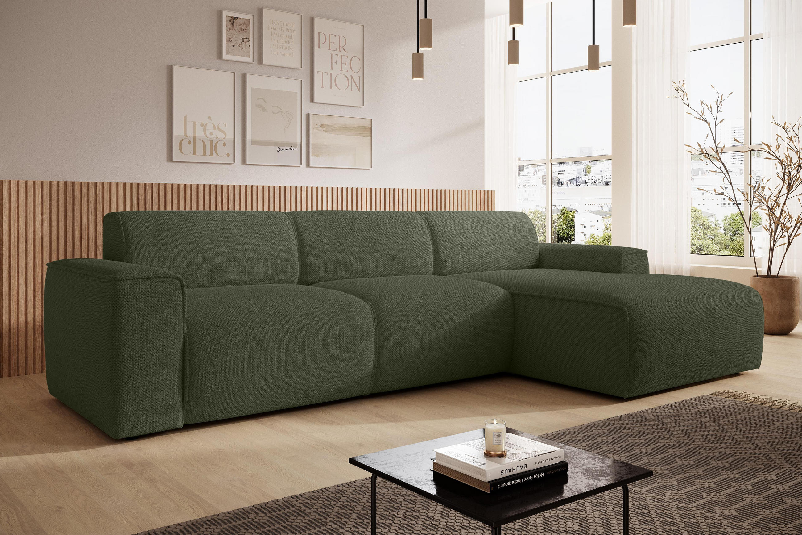 ECKSOFA L Form Didim mini Grün 310/165/78 cm – stilvolle kleine Eckcouch R - Schwarz/Grün, Kunststoff/Textil (310/165cm) - AX Living