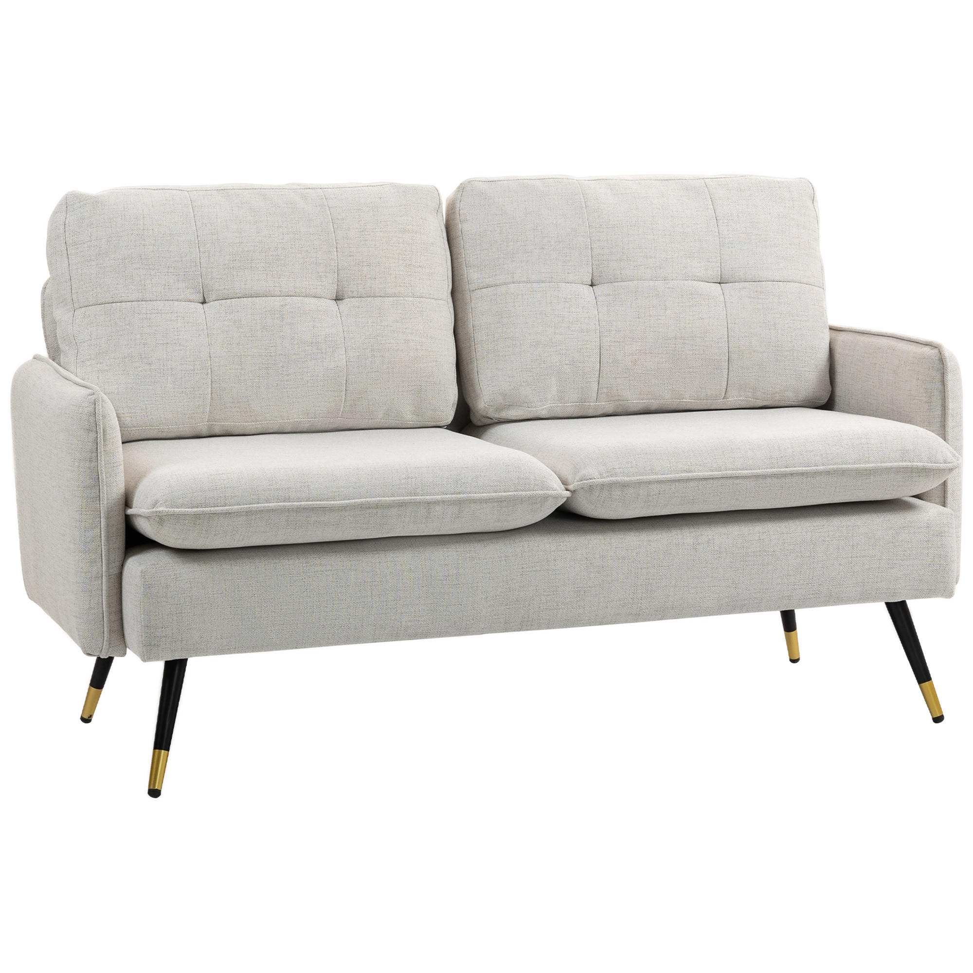 SOFA, 2-Sitzer, Leinenoptik, Stahlbeine, gepolsterte Kissen, cremeweiß, 139x68x80cm - Multicolor, Holzwerkstoff (139/80/68cm) - FORIOUS