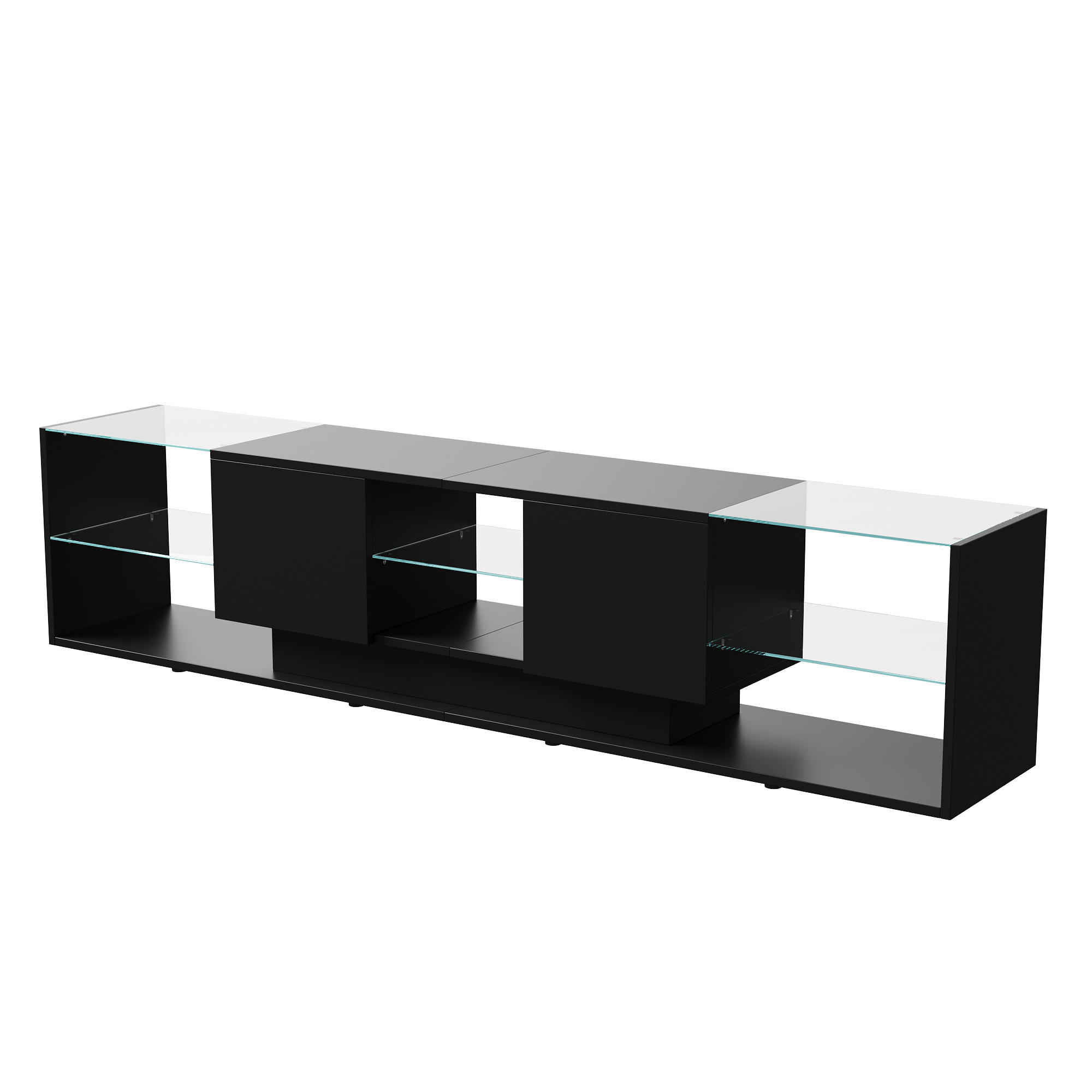 TV LOWBOARD 200x35x45 cm LED Glasablage 2 Schubladen schwarz - Schwarz, Holz (200/45/35cm) - LEBENLANG