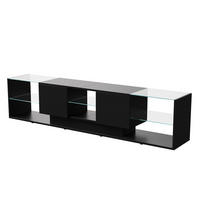TV LOWBOARD 200x35x45 cm LED Glasablage 2 Schubladen schwarz - Schwarz, Holz (200/45/35cm) - LEBENLANG
