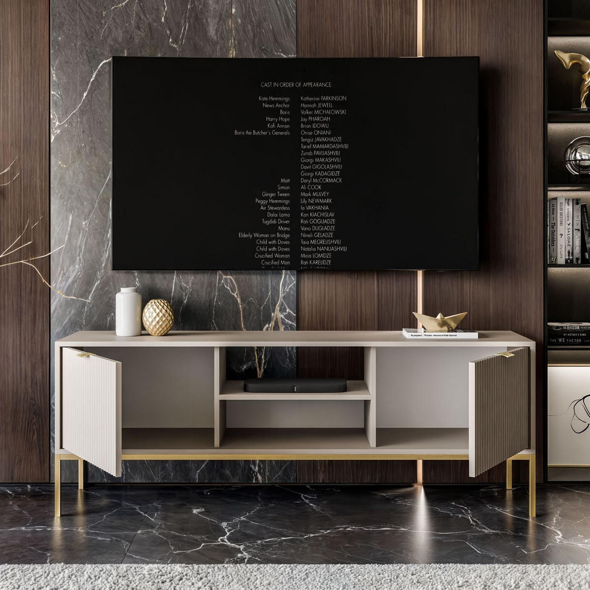 TV-ELEMENT CORTADO GOLD RTV154 KASCHMIR - Beige, Holzwerkstoff (154/56/39cm) - Lookway