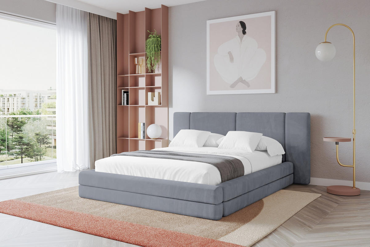 POLSTERBETT mit Bettkasten und Lattenrost, Bett mit Matratze H3/H4 - TEVO 200x200 Grau - Grau, Holzwerkstoff/Textil (200/200cm) - ALTDECOR