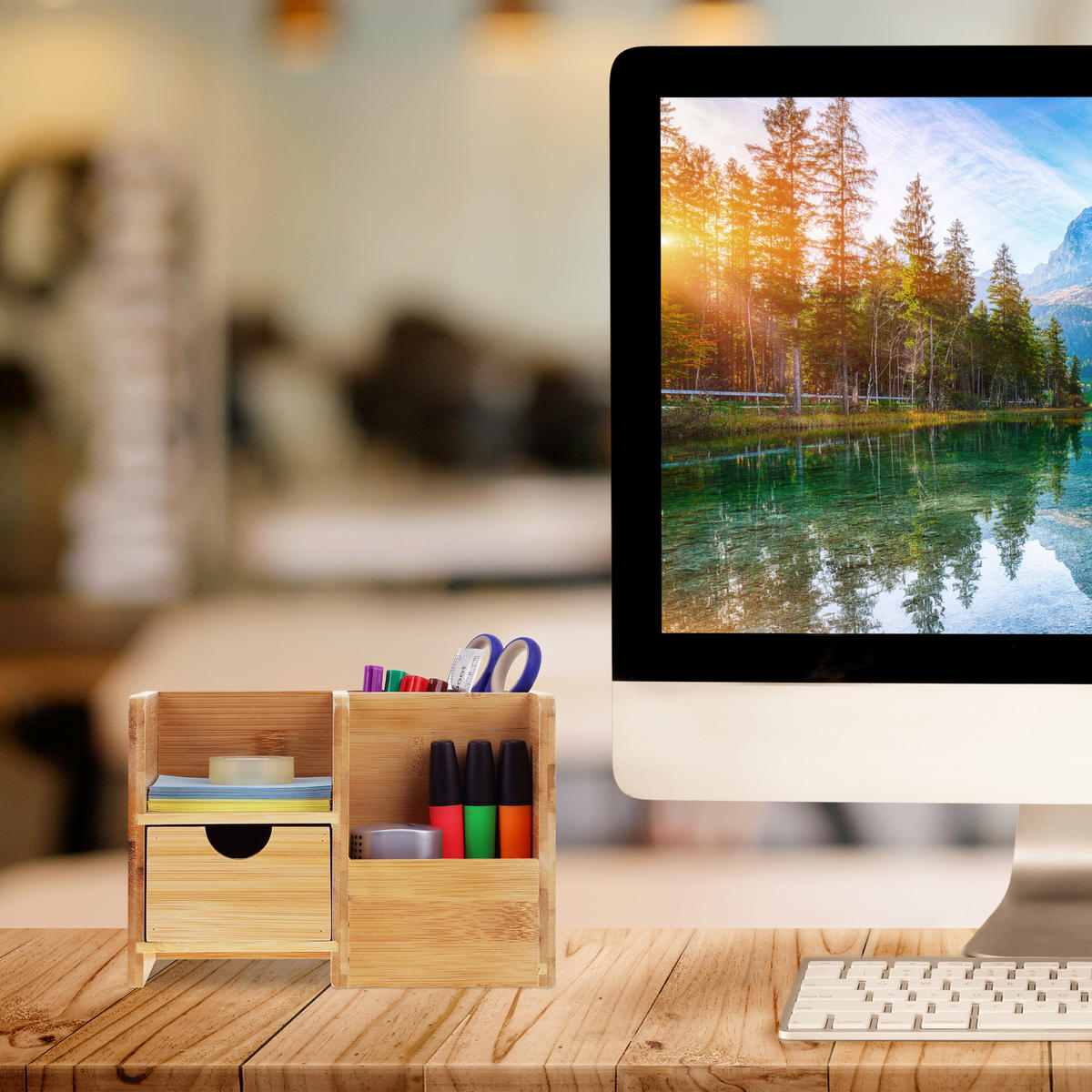 SCHREIBTISCH-ORGANIZER - Hellbraun, Holz/Holzwerkstoff (13/20.5/14cm) - Relaxdays