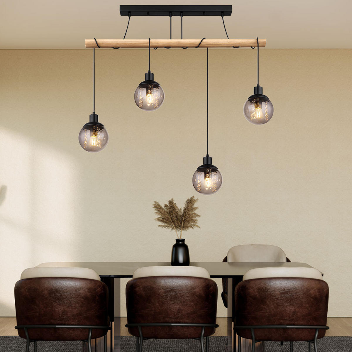 HÄNGELEUCHTE GUNDI Holzoptik Schwarz Braun - Schwarz, Holz (95/15/165cm) - Globo Lighting