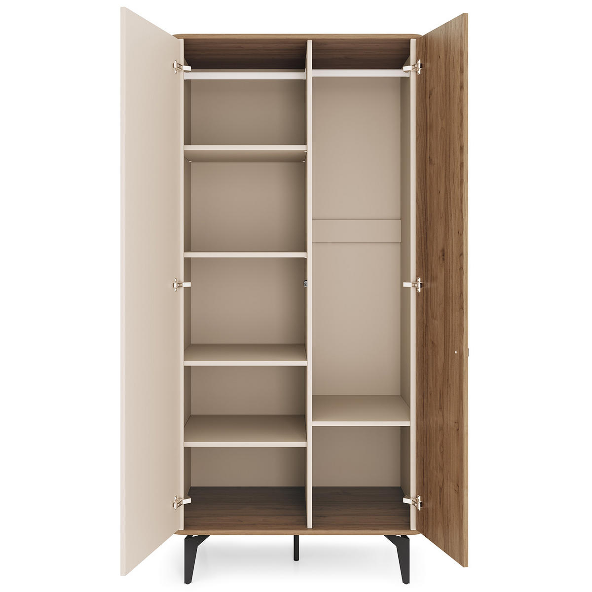 DREHTÜRENSCHRANK Aurora, 2-türig mit Regalfächern, Kleiderstange & hohen Beinen - Kaschmir/Nussbaumfarben, Holzwerkstoff/Metall (88/190/52cm) - Beautysofa