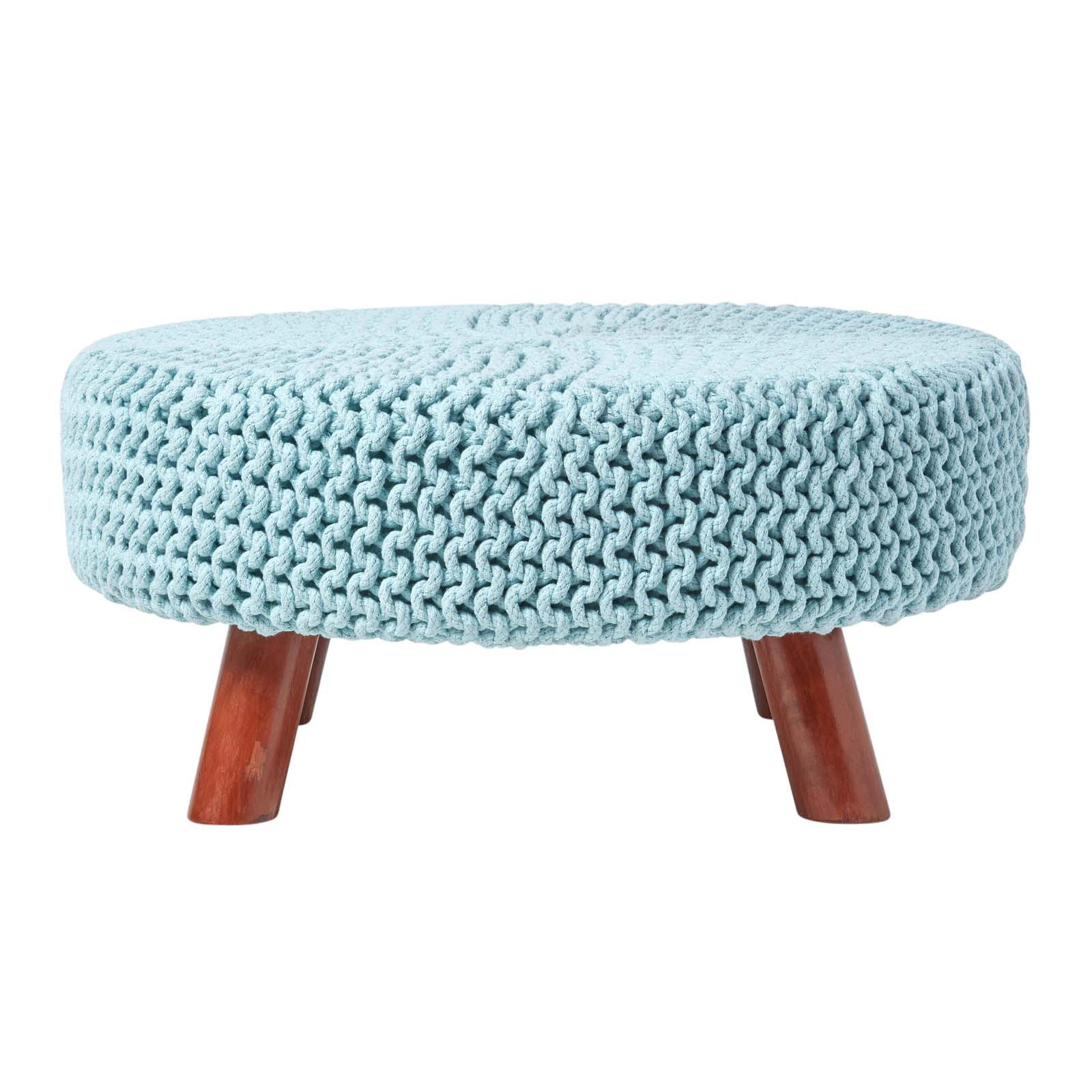 STRICK-HOCKER pastellblau, rund 62/62/30 cm - Hellblau, Textil (62/30/62cm) - Homescapes
