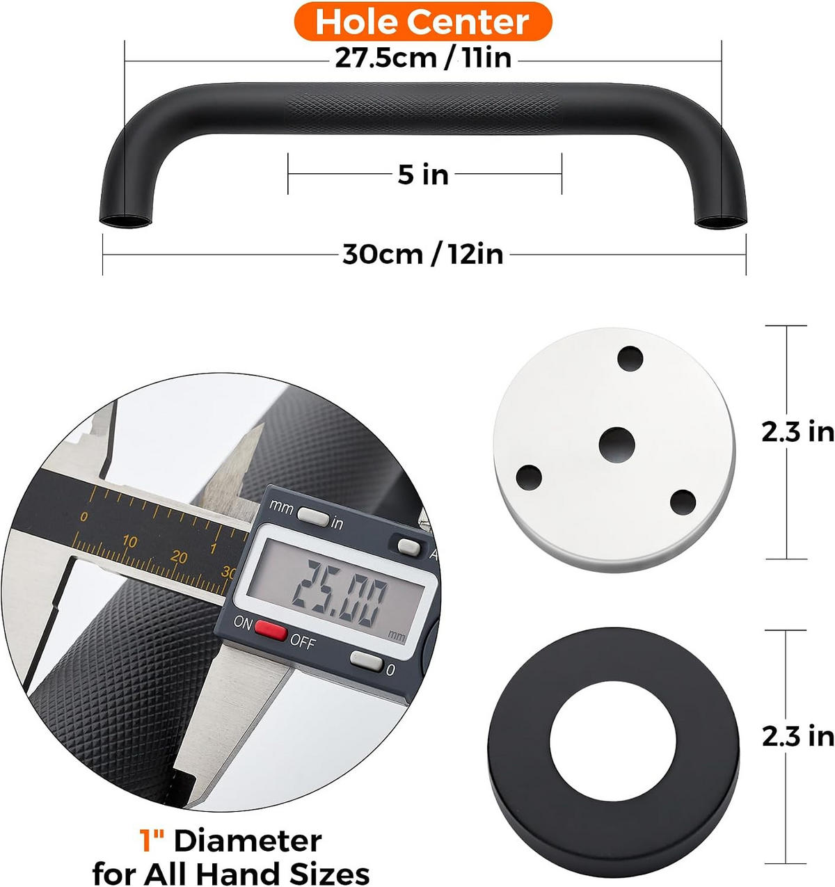HALTEGRIFF – Schwarz – Edelstahl 304 – 30 cm – 2er-Set - Schwarz, Metall (31/4/14.5cm)