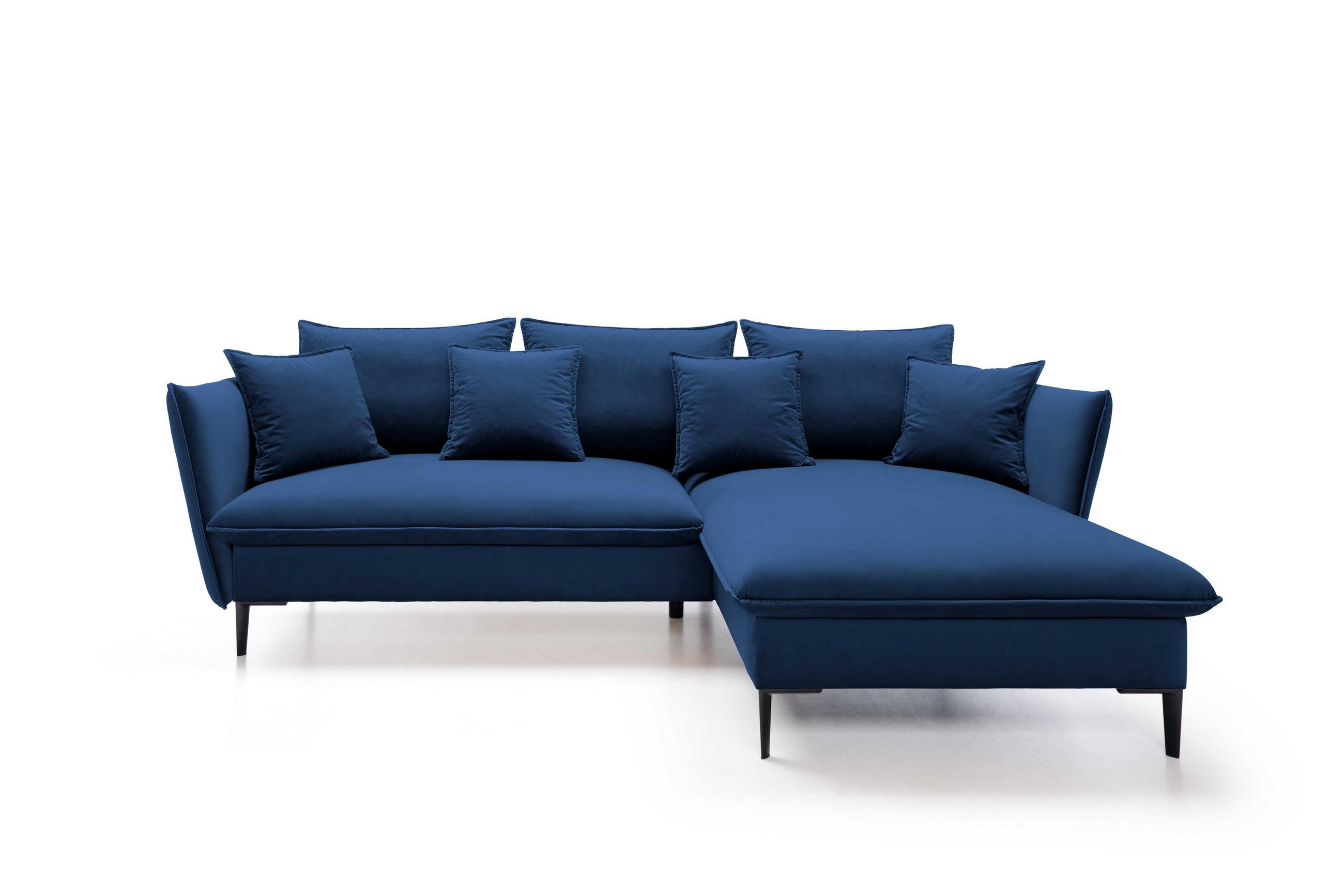 ECKSOFA SOLE Blau Plüsch-Stoff mit Schlaffunktion - Blau, Holz (258/167cm) - MASSENO