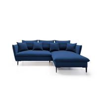 ECKSOFA SOLE Blau Plüsch-Stoff mit Schlaffunktion - Blau, Holz (258/167cm) - MASSENO