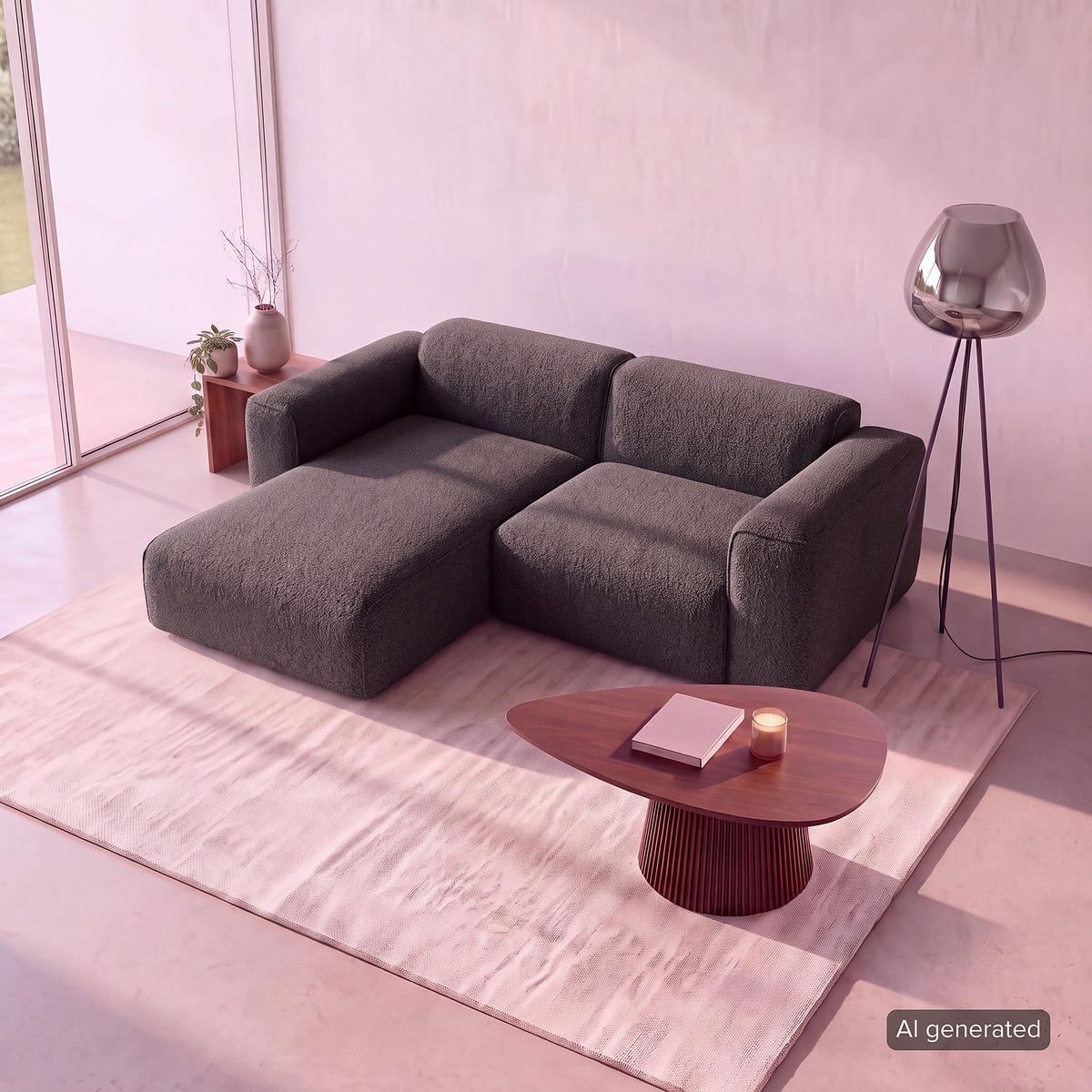 1,5-SITZER ECKSOFA mit Longchair - Anthrazit/Schwarz, Kunststoff/Textil (260/173cm) - home24