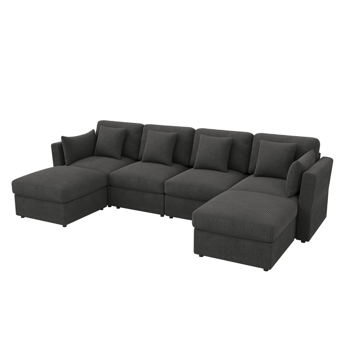 ECKSOFA 290/159,5/89 cm grau aus Cord mit verstellbaren Armlehnen und 2 Hockern - Grau, Textil (159.5/290cm) - OKWISH