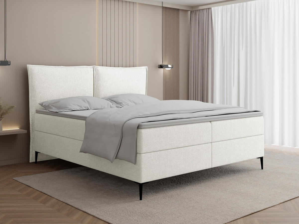 BOXBETT Calio Rise mit Bettkasten, Weiß Chenille 180x200 cm – inkl. H4 Taschenfederkern Matratze & Foam Topper - Schwarz/Weiß, Holz/Holzwerkstoff (180/200cm) - WFL GROUP