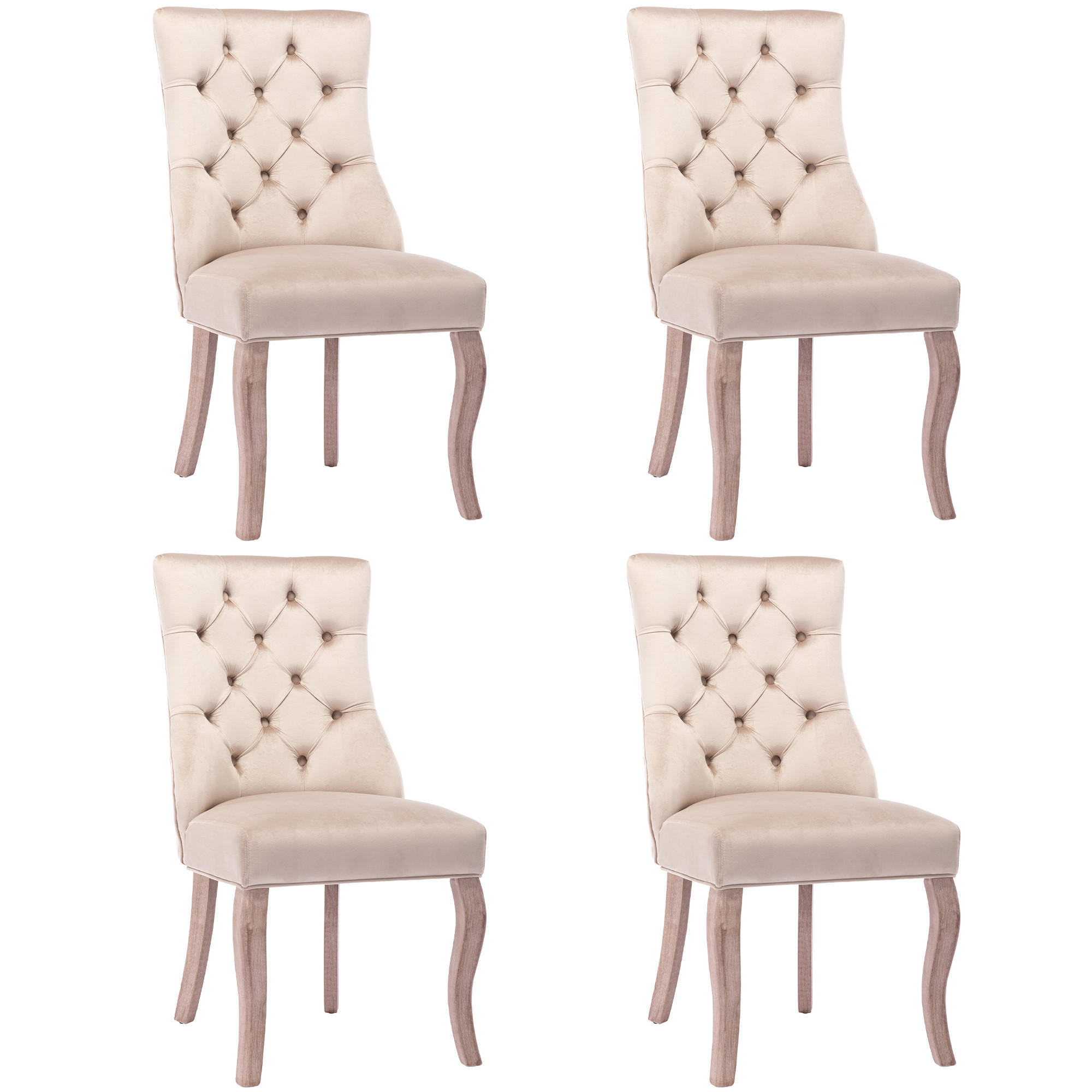 STUHL-SET DE-36945 4 Stück mit hoher Rückenlehne und Knopfsteppung Beige - Beige, Holz (51/97/47cm) - ComfortXL