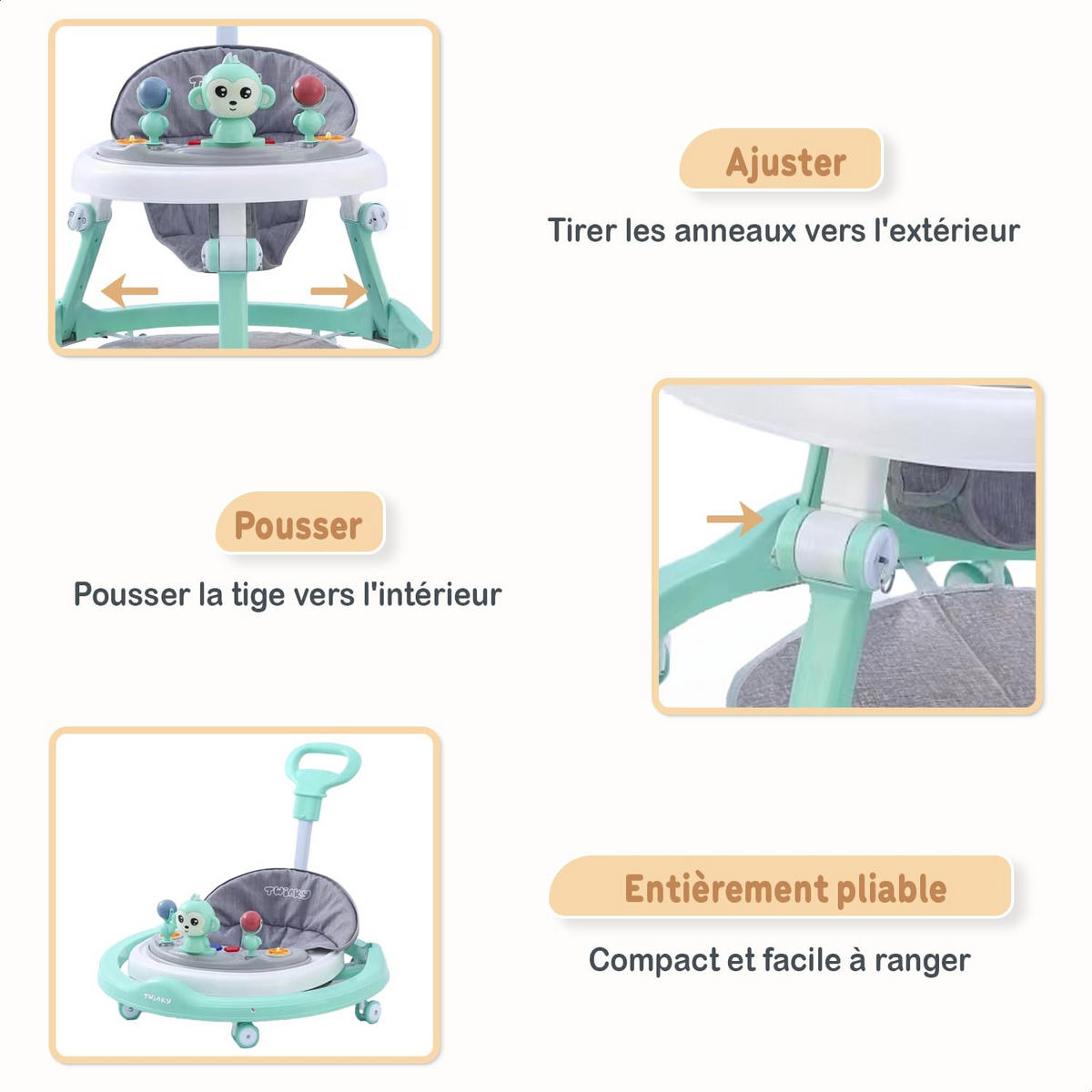 LAUFLERNWAGEN mit Spielset & Bodenmatte Mint Grün - Mintgrün, Kunststoff (70/70cm) - Twinky