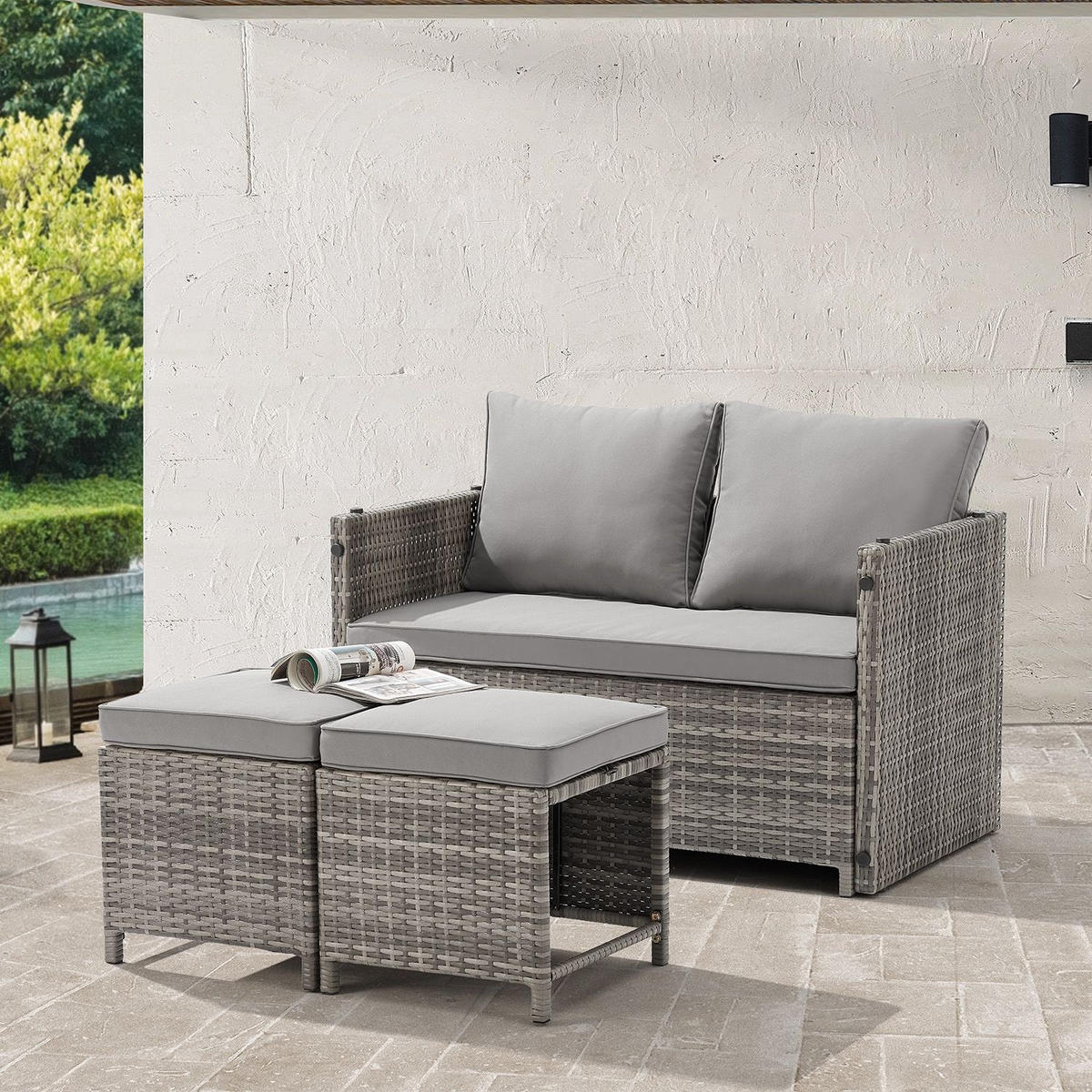 GARTENMÖBELSET Jamaika grau (4-tlg.) - Grau, Kunststoff/Metall - Juskys