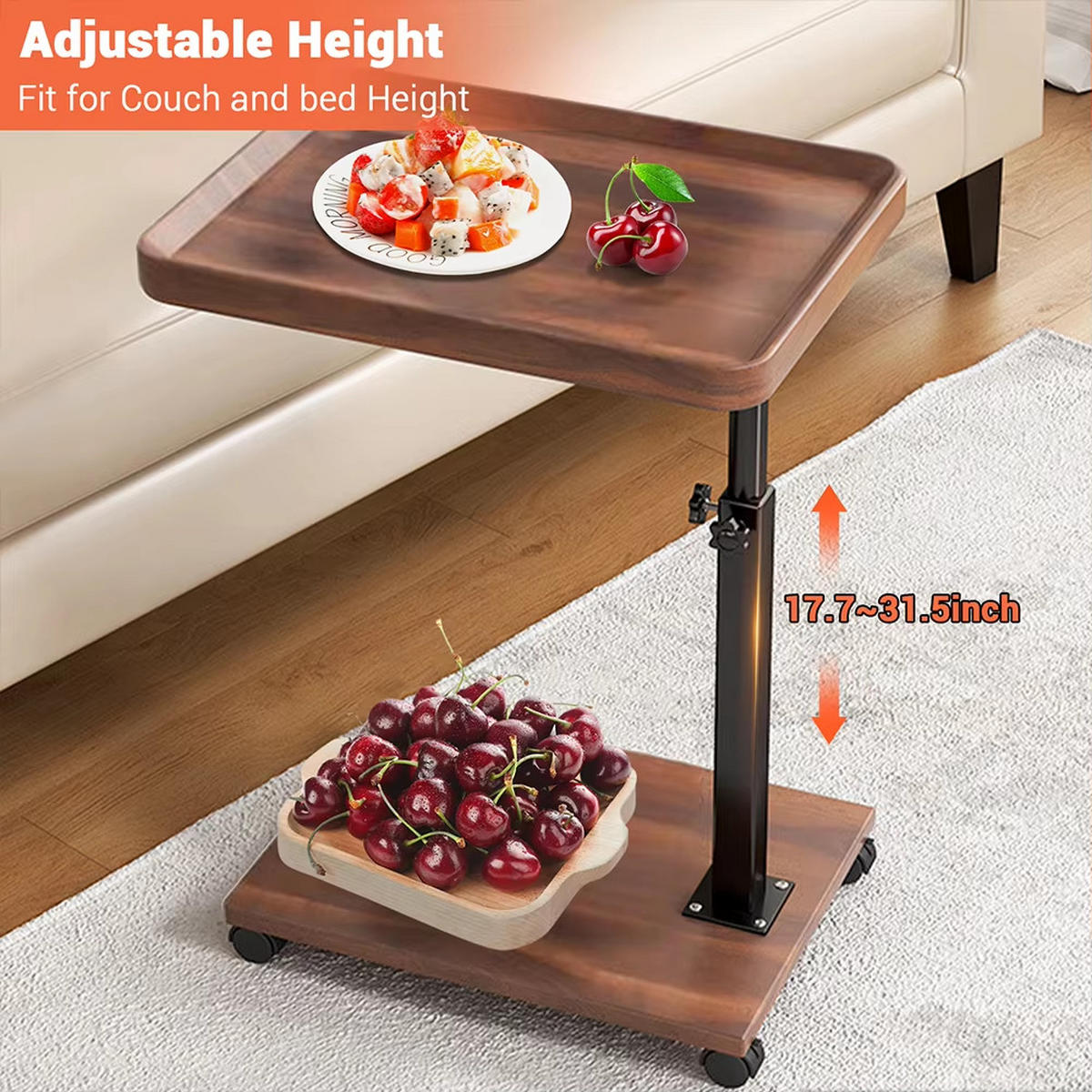BEISTELLTISCH C-Form 40/30/45-80 cm höhenverstellbar Braun - Braun, Holz (30/40/80cm) - Kaket