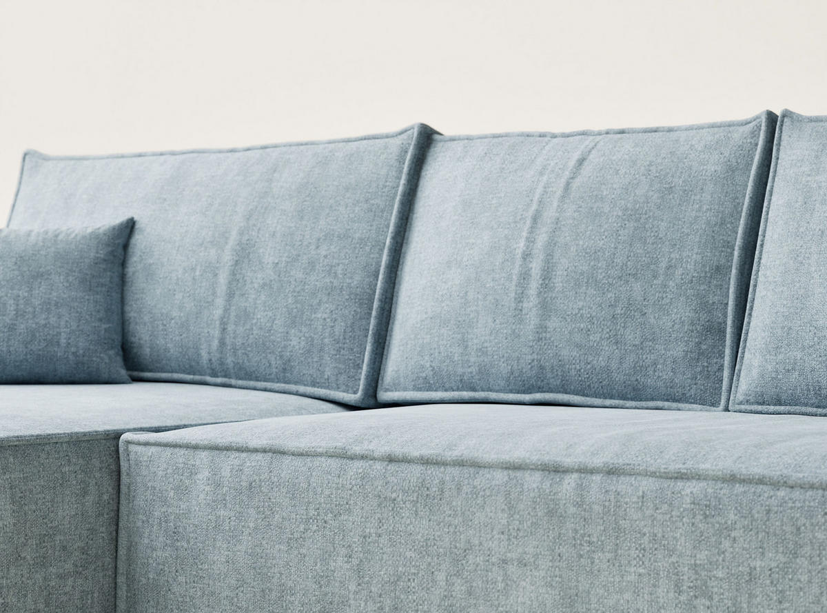 ECKSOFA Maze Hellblau Chenille-Stoff - Links Seite - Schwarz/Hellblau, Holz/Holzwerkstoff (185/294cm) - Maison de Reve