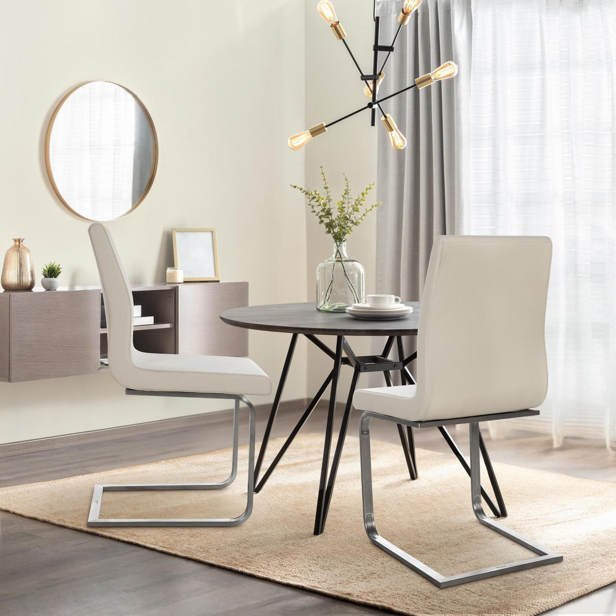 ESSZIMMERSTUHL Belfort Freischwinger 90x40x50 cm creme - Creme, Leder (40/90/50cm) - furnicato