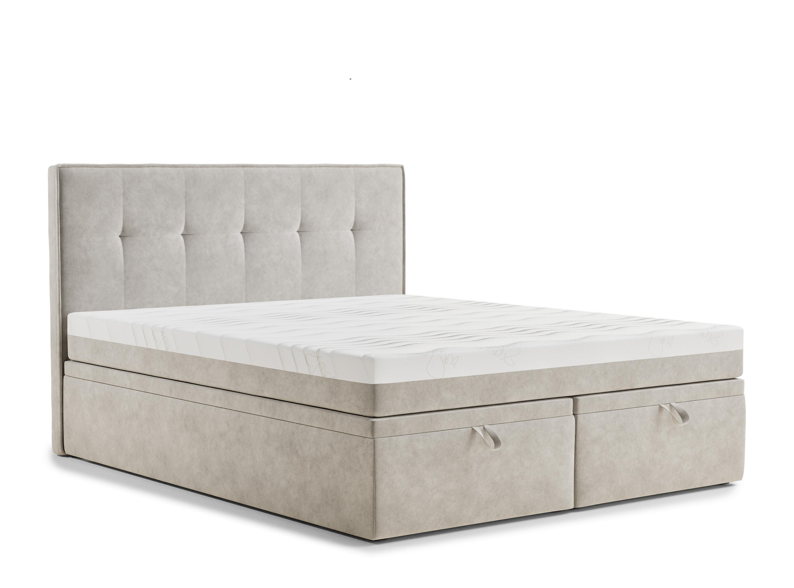 BOXBETT 140/200 cm Comfrey, in Beige, Matratze, gepolstertes Kopfteil, Bettkasten, H3 = fest - Beige/Schwarz, Holz/Holzwerkstoff (140/200cm) - Maison de Reve