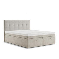 BOXBETT 140/200 cm Comfrey, in Beige, Matratze, gepolstertes Kopfteil, Bettkasten, H3 = fest - Beige/Schwarz, Holz/Holzwerkstoff (140/200cm) - Maison de Reve