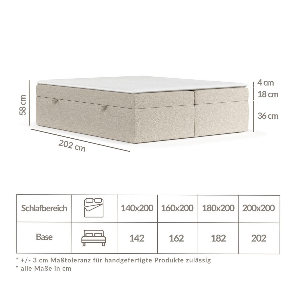 BOXBETT Lennon Beige 140/200 cm im Webstoff - Beige/Schwarz, Holz/Holzwerkstoff (140/200cm) - Maison de Reve