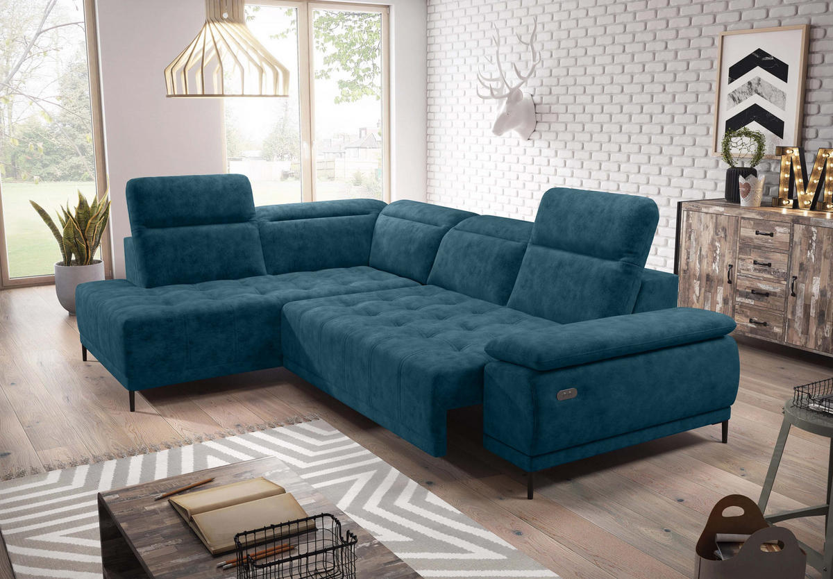 ECKSOFA FOCUS XL L-förmig Konfiguration freistehend LINKS 204x352x98cm Blue - Blau, Holz/Textil (204/352cm) - DomoHome