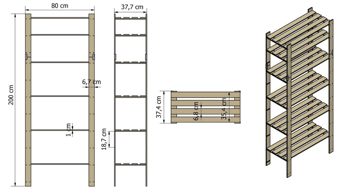 HOLZREGAL PINEPEAK 200x80x38cm 6 Fachboden 1,2cm dickes Kiefernholz Grau - Grau, Holz (80/200/38cm) - PROREGAL