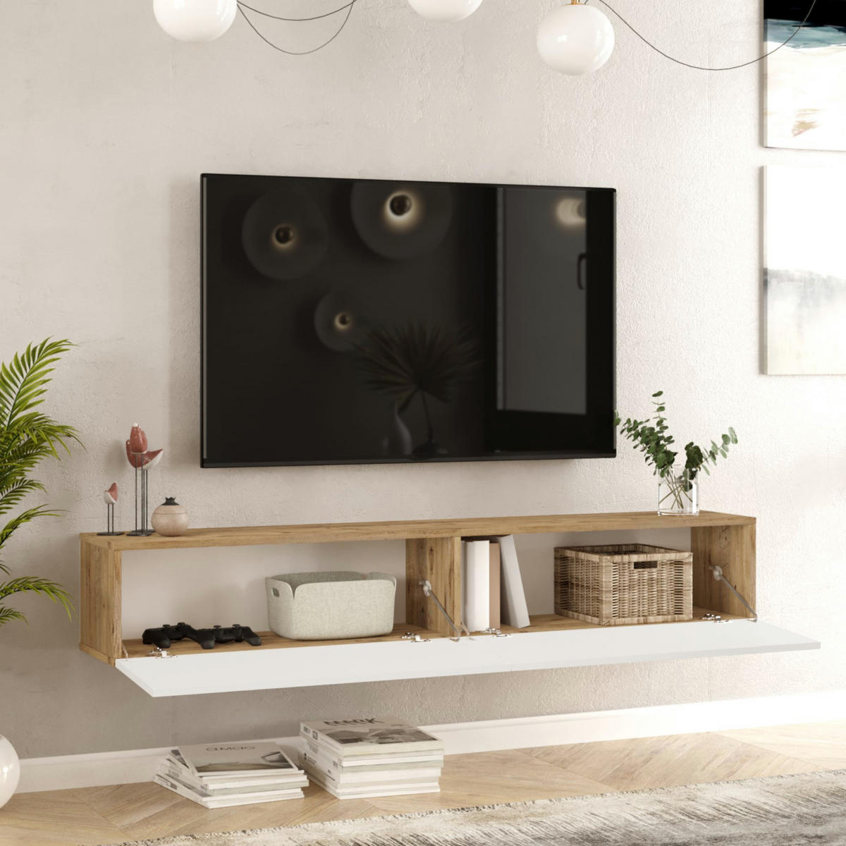 TV-ELEMENT Lapinlahti - Weiß, Holzwerkstoff (180/29.5/31.5cm) - [en.casa]