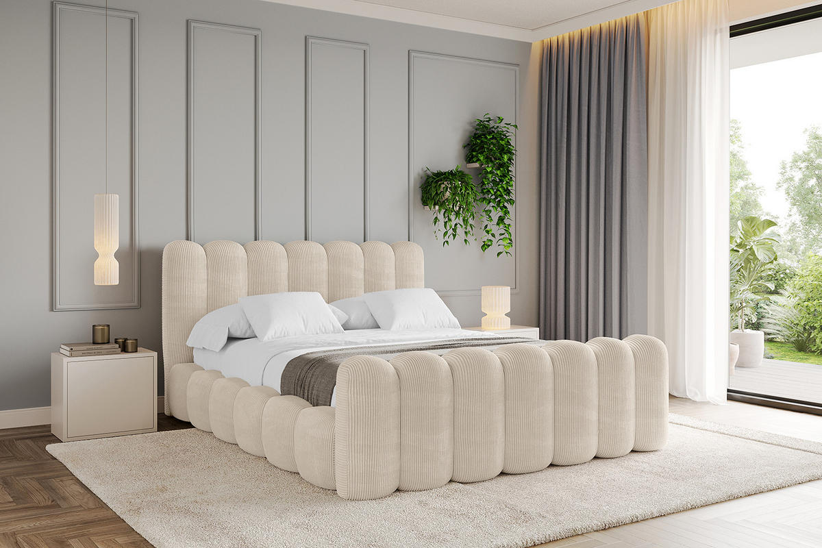 POLSTERBETT mit Bettkasten, Fußteil und Lattenrost, Boxbett ohne Matratze - SENA-Z 180x200 Beige - Creme, Holzwerkstoff/Textil (180/200cm) - ALTDECOR