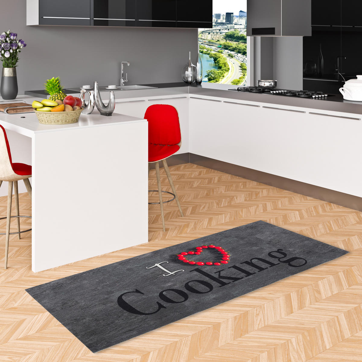 KÜCHENLÄUFER TEPPICH TRENDY I LOVE COOKING - Grau, Textil (45/145cm) - Pergamon
