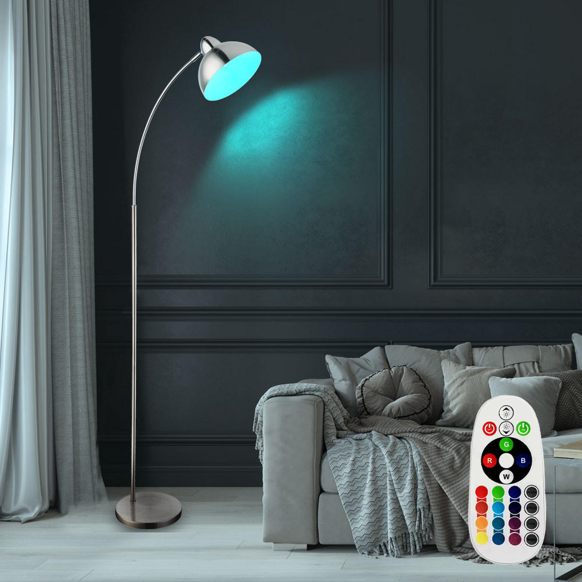 LED STEHLEUCHTE ANITA Silber Nickel-Matt - Silberfarben, Metall (50/23/155cm) - Globo Lighting