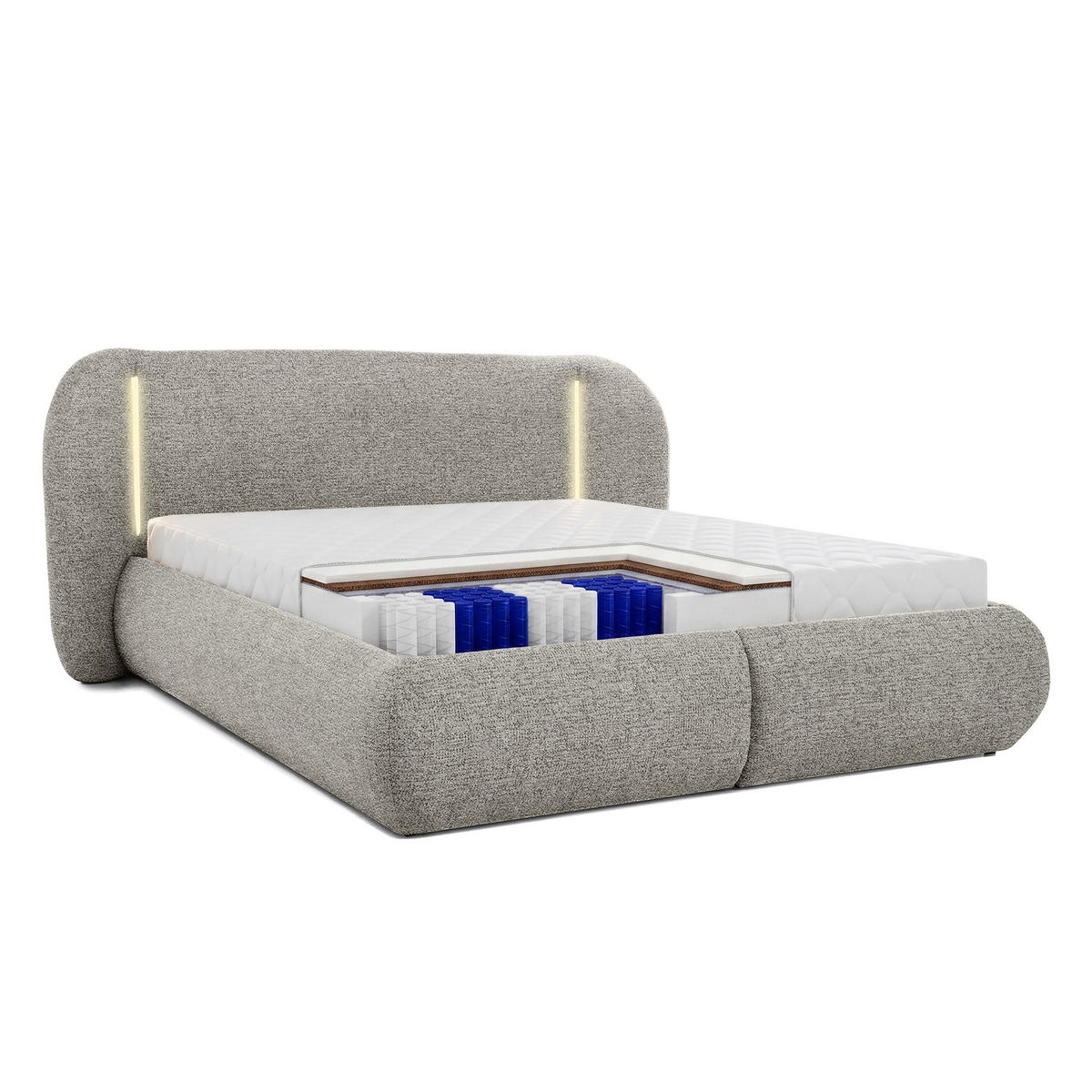 POLSTERBETT Corfu, LED-Beleuchtung, Bettkasten und Taschenfedernmatratze 26 cm, 160x200, Cappuccino - Cappuccino, Textil (160/200cm) - Beautysofa