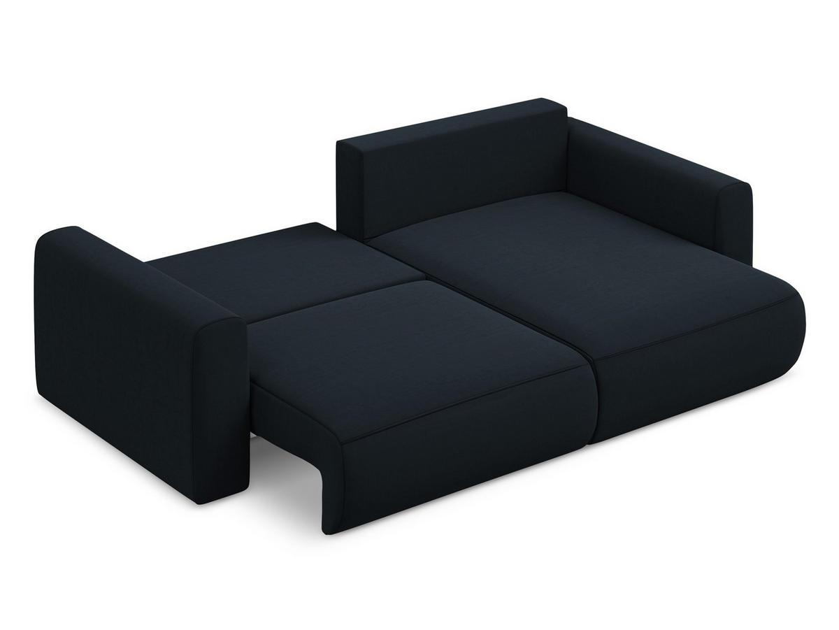 ECKSOFA mit Schlaffunktion Samt Stoff Blau - Blau/Schwarz, Kunststoff/Textil (240/149cm) - Makamii