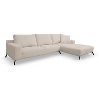 ECKSOFA Aspen in L-Form, Coach Farbe: Beige, Velourstoff, Ottomane Rechts - Beige, Textil (312/187cm) - VENASI MÖBEL