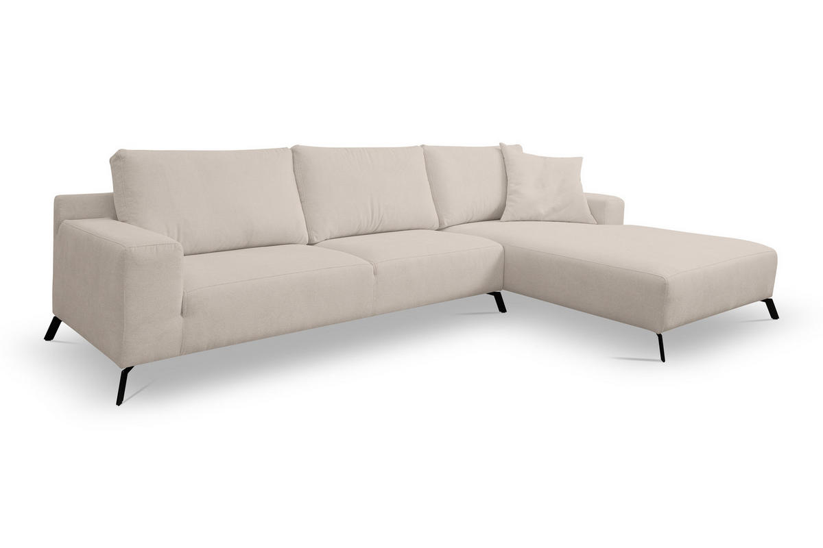 ECKSOFA Aspen in L-Form, Coach Farbe: Beige, Velourstoff, Ottomane Rechts - Beige, Textil (312/187cm) - VENASI MÖBEL