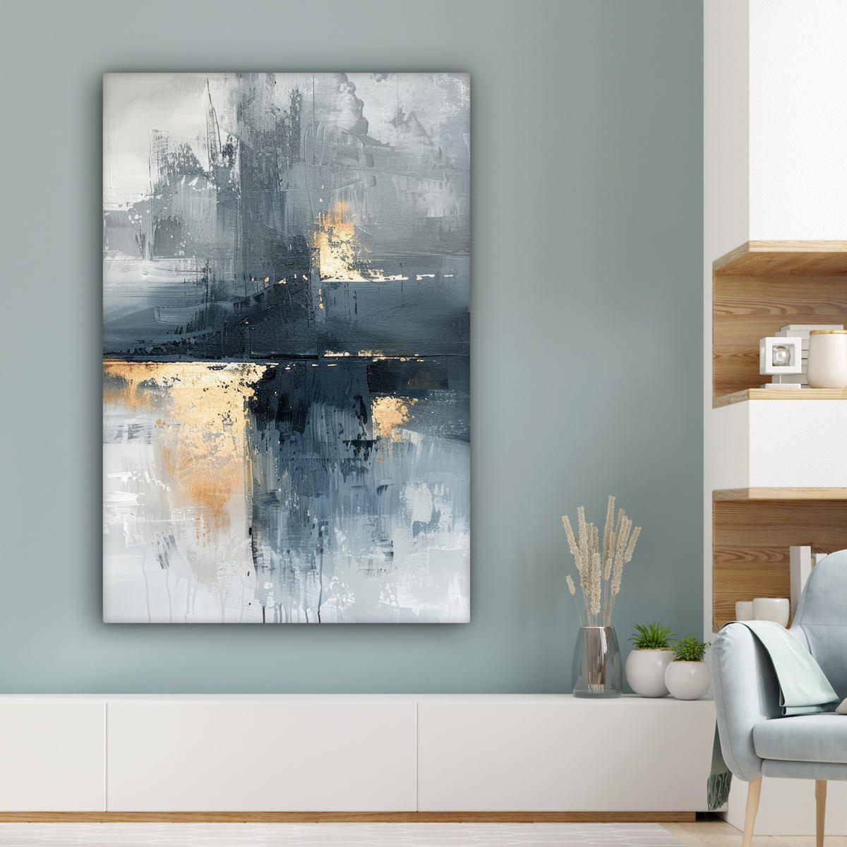 LEINWANDBILD Kunst - Grau - Gold - Abstrakt Deko XXL 80x120 cm - Dunkelgrau, Textil (80/120cm) - MuchoWow