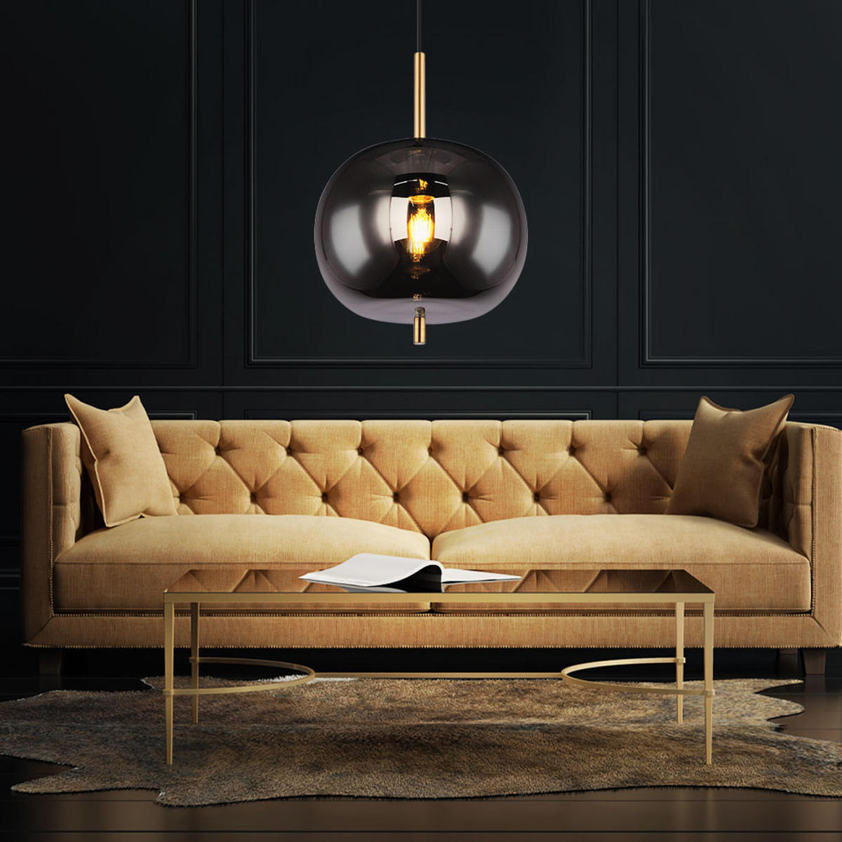 HÄNGELEUCHTE Metall Rauchgrau Matt - Grau, Glas (30/30/120cm) - Globo Lighting